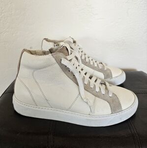 P448 Skate Dune Leather White and Gray High-Top‎ Sneakers Sz EU 37 US 6.5